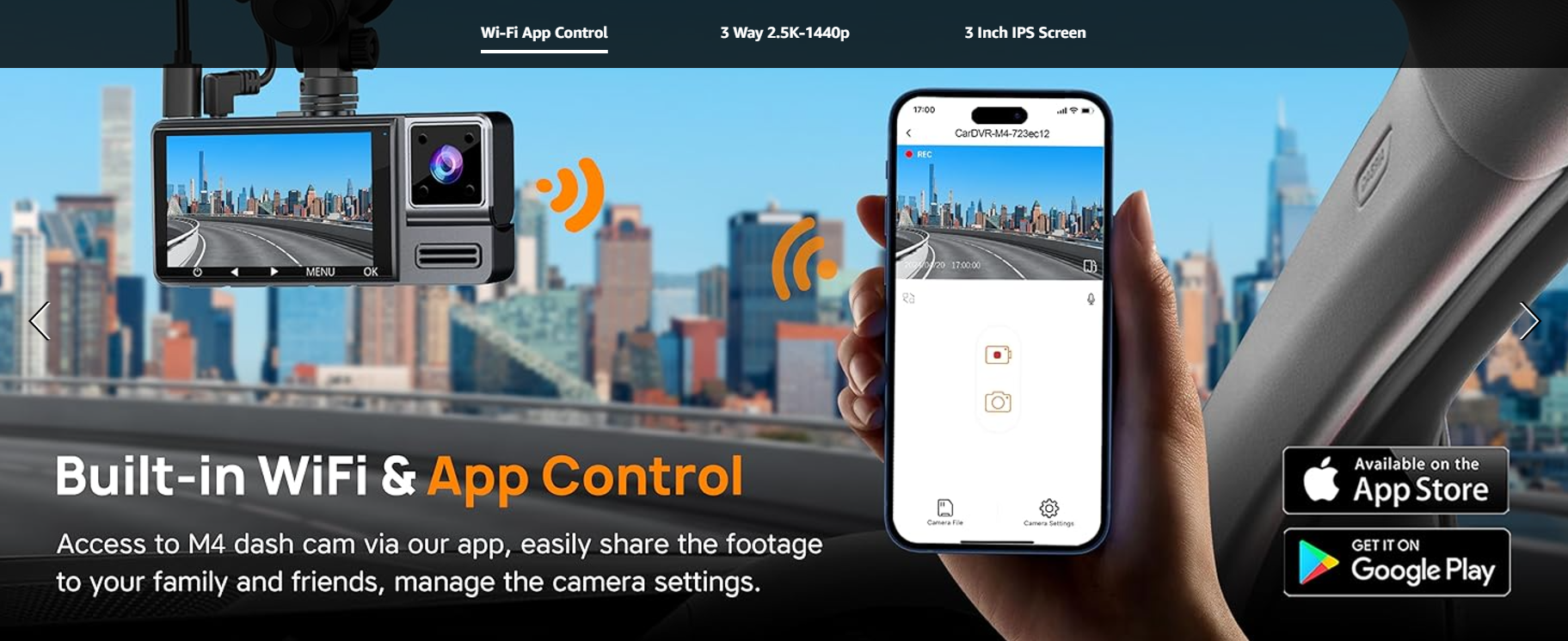 Control your Icesky dash cam effortlessly with built-in WiFi and app. Access high-quality footage from your smartphone, share videos with family and friends, and manage camera settings on the go.