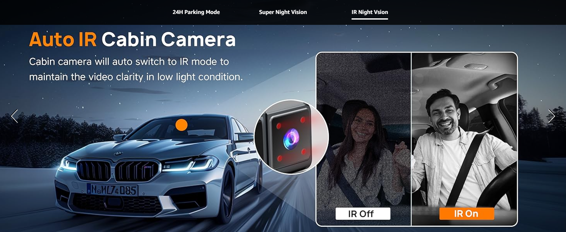 Enhance interior visibility with Icesky’s auto IR cabin camera. It automatically switches to IR mode to maintain video clarity in low light, providing a detailed view of the cabin even during nighttime drives.